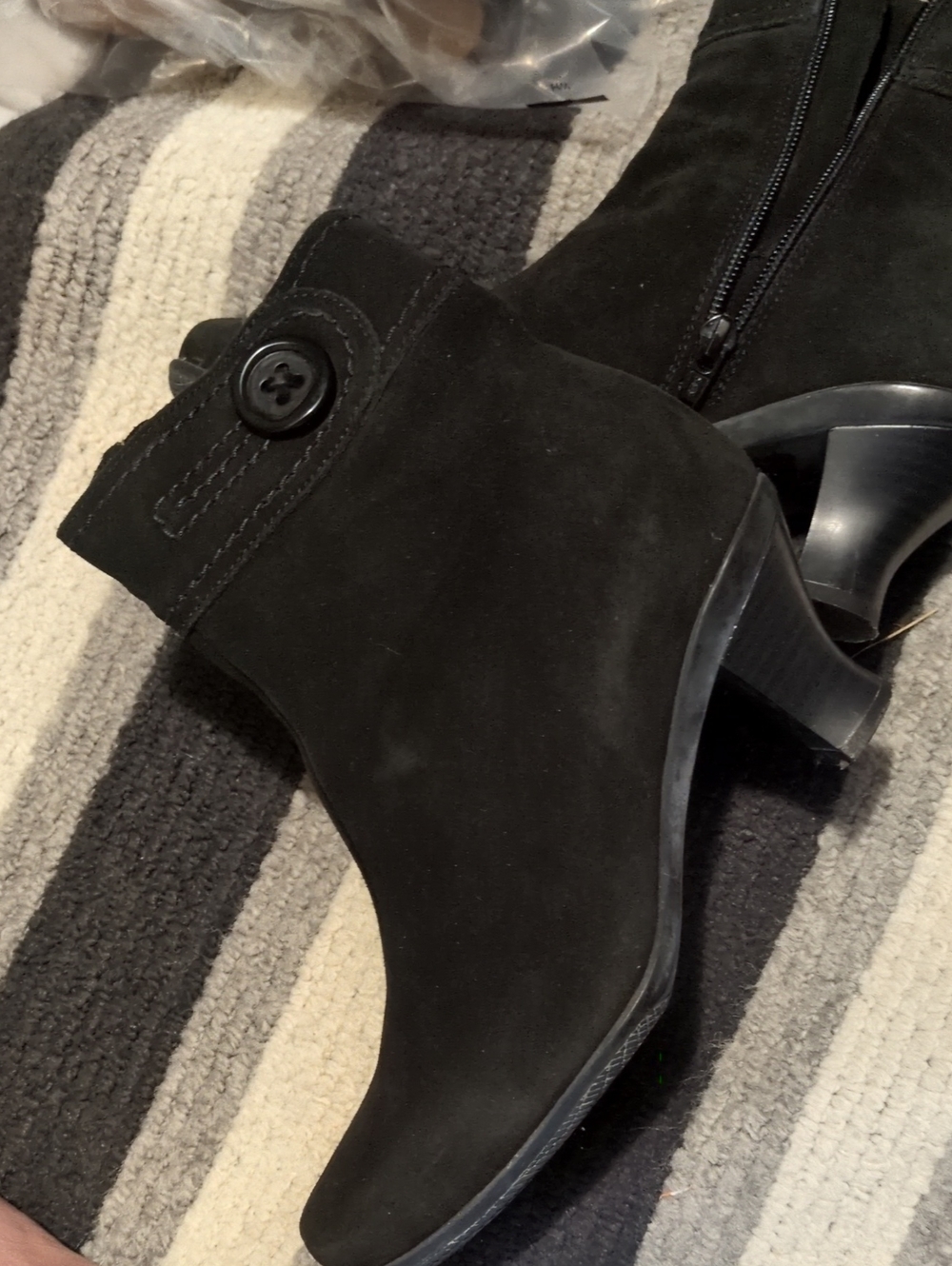 Black Suede Ankle Boots with Button Accent